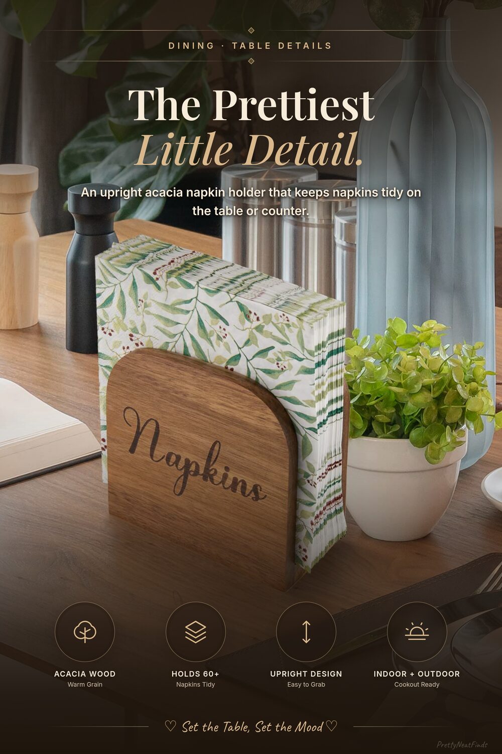 ALELION Acacia Wood Napkin Holder (Upright)