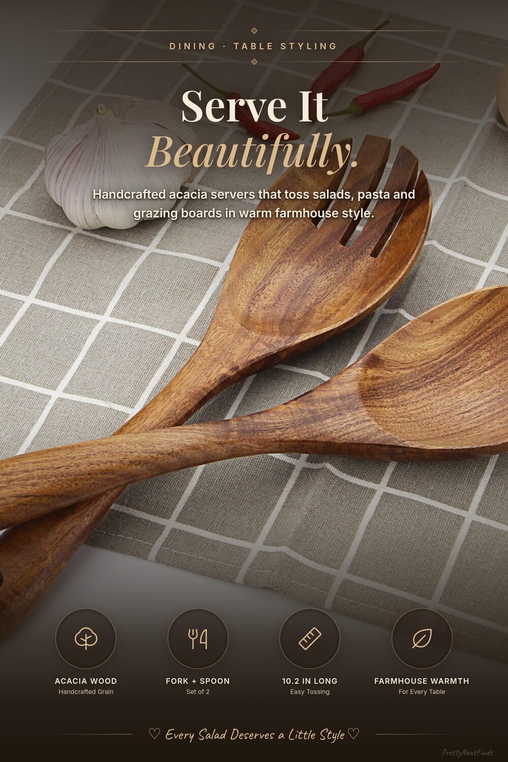 AOOSY Acacia Wood Salad Servers (Fork & Spoon Set)