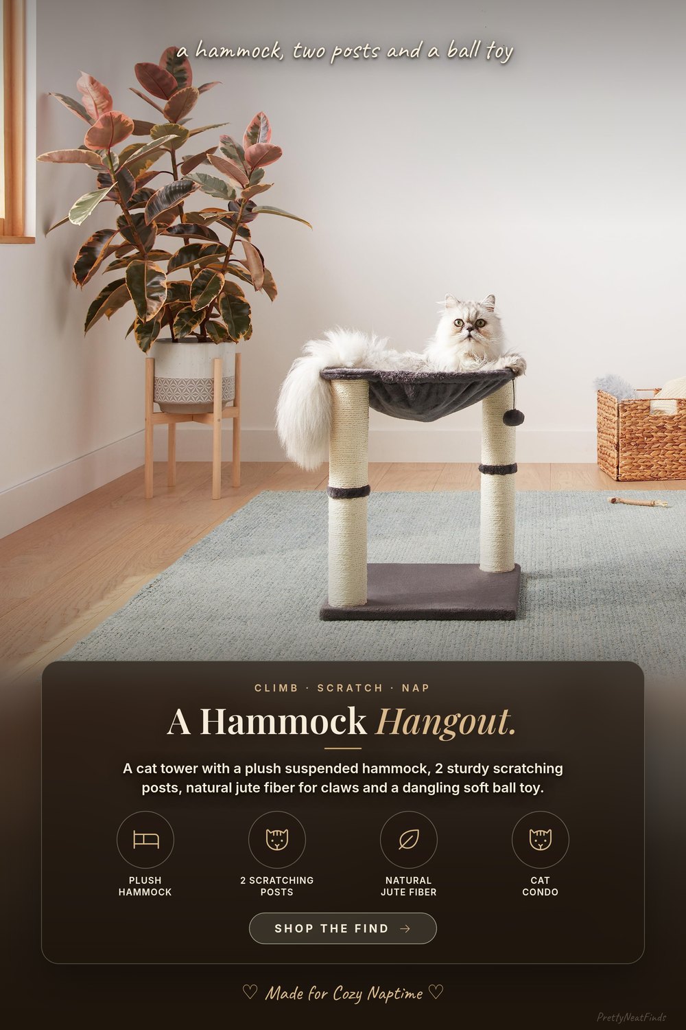 Amazon Basics Cat Tower with Hammock and Scratching Posts, Gray