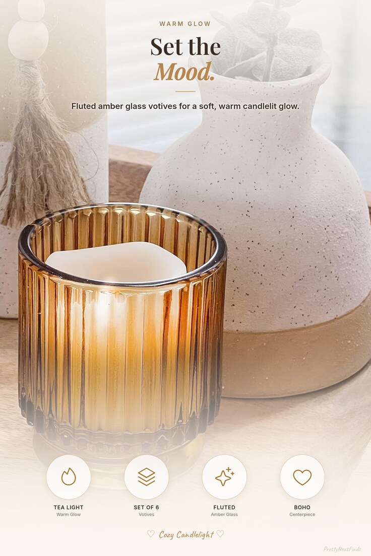 Amber Glass Votive Candle Holders (Set of 6)