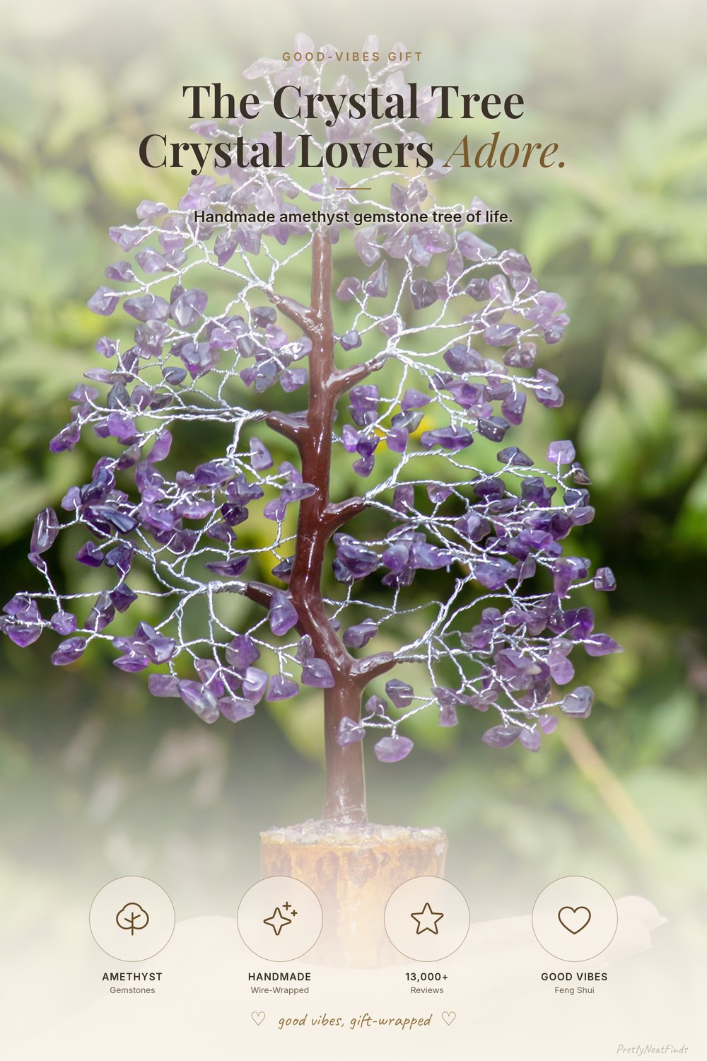 Crocon Amethyst Crystal Tree of Life, Healing Gemstone Tree Home Decor