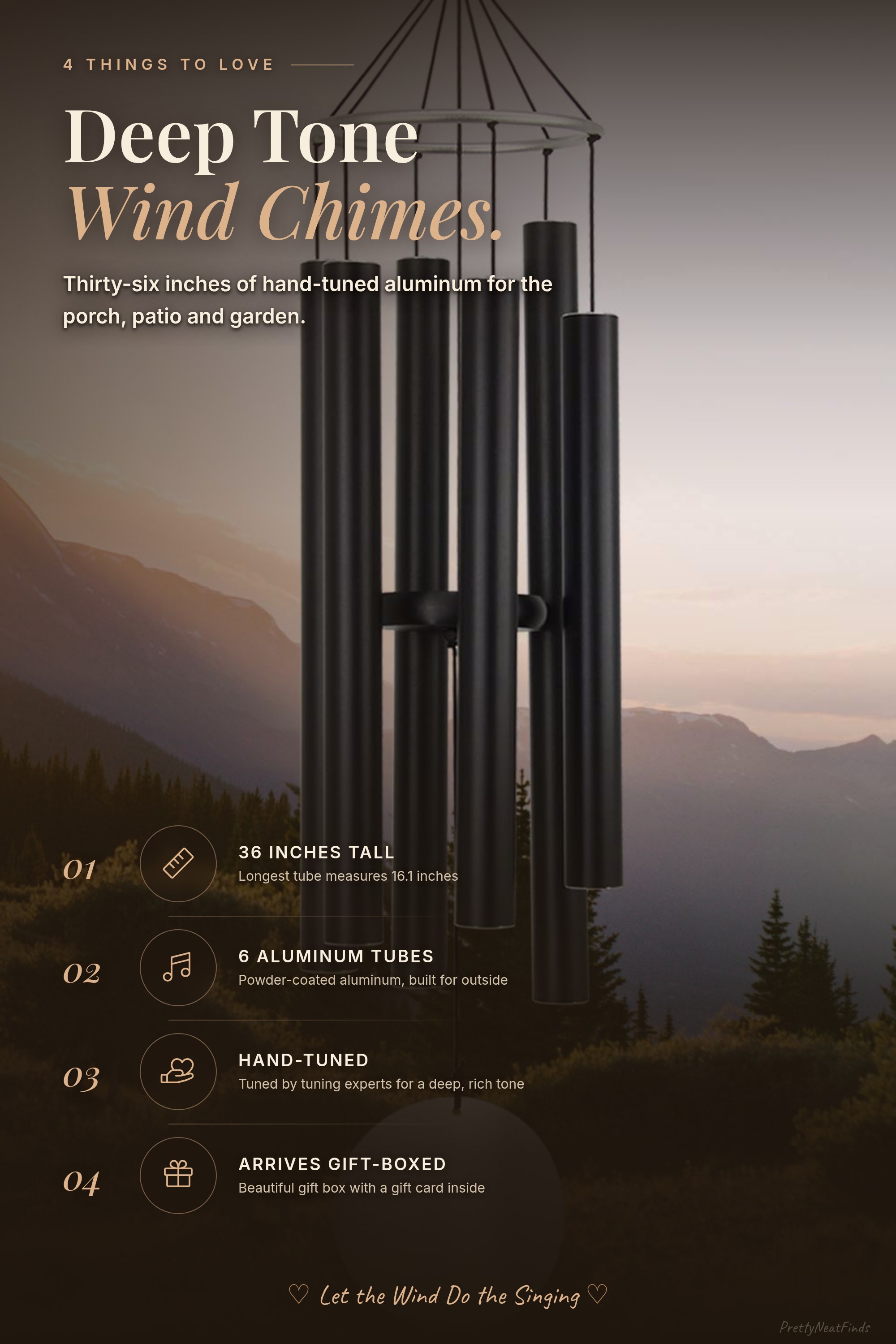 ASTARIN Wind Chimes Outdoor Large Deep Tone, 36 Inch, Black