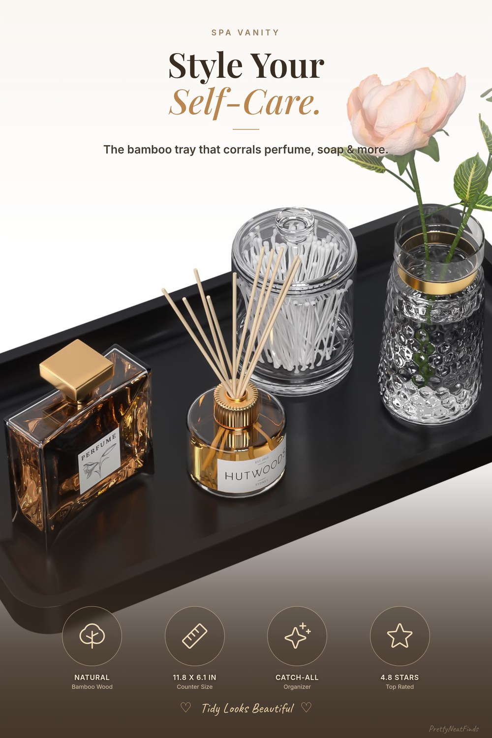 Bamboo Vanity Tray for Bathroom Countertop - Decorative Organizer Tray (11.8" x 6.1")