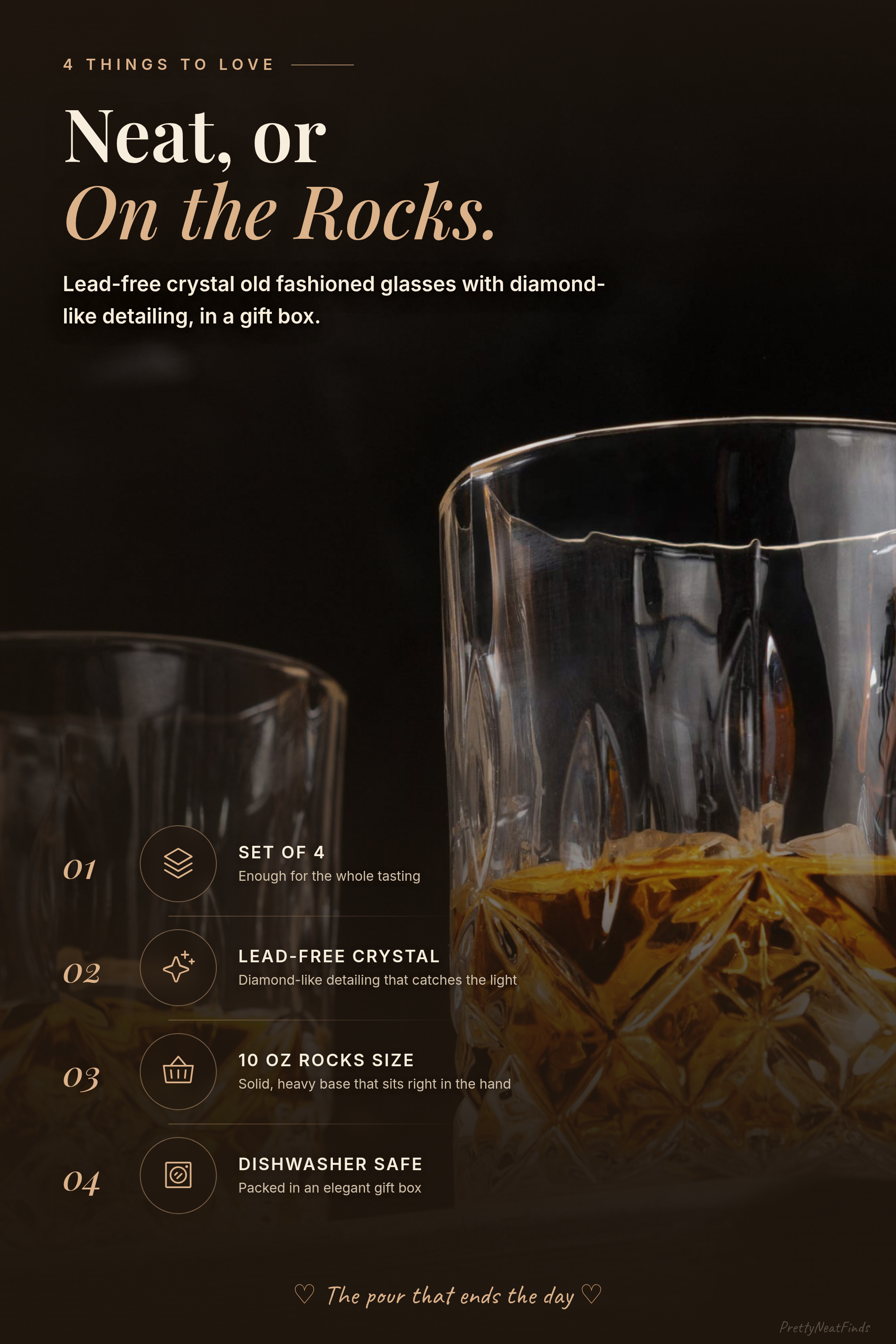 KANARS Old Fashioned Whiskey Glasses, 10 oz Rocks Barware, Set of 4, Luxury Box