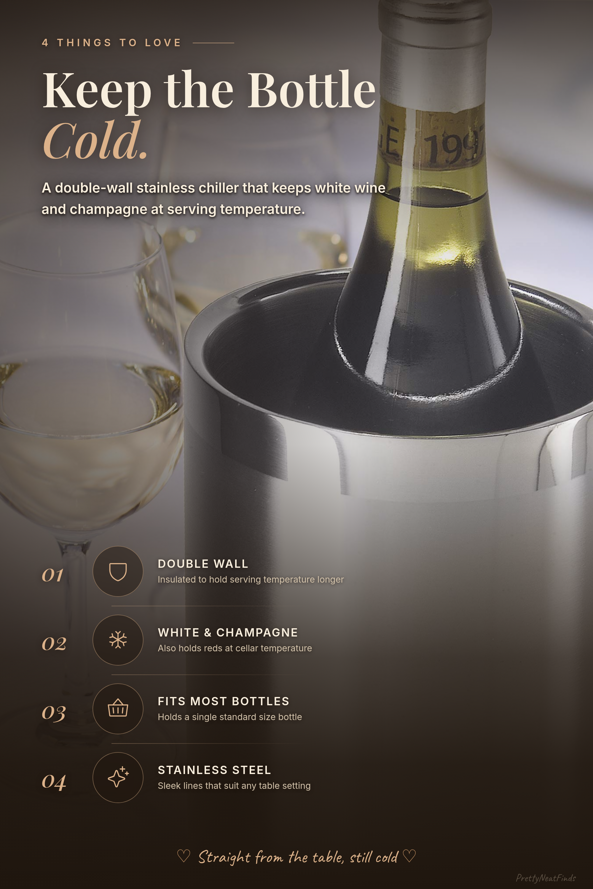 OGGI Stainless Steel Double Wall Wine Cooler, Insulated Tabletop Wine Chiller