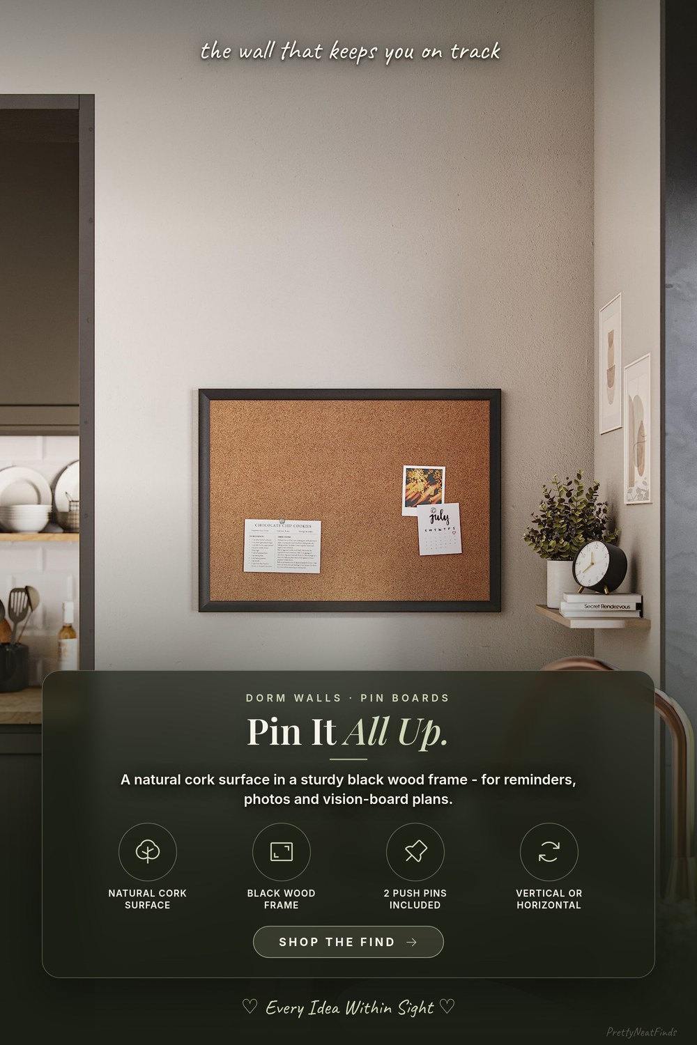 U Brands Cork Bulletin Board, Black Wood Frame