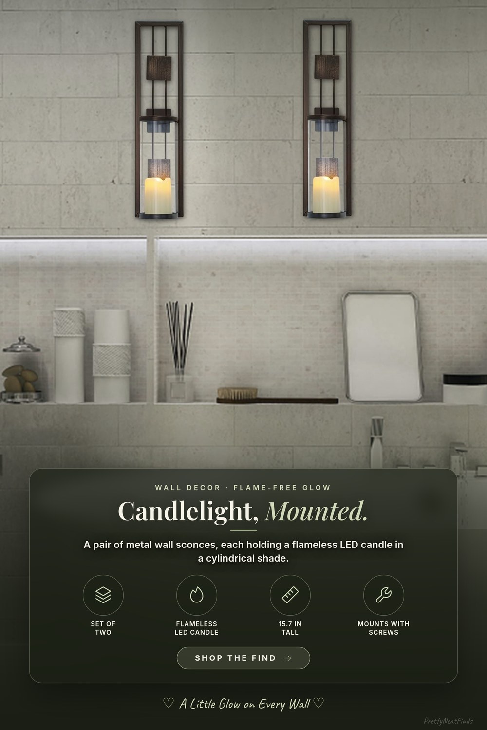 Wall Sconce Candle Holders with Flameless LED Candles, Set of 2