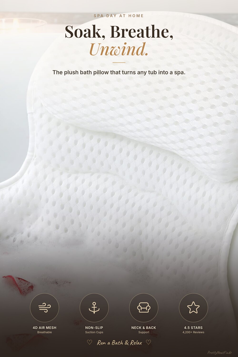 Bath Pillow Bathtub Pillow with 4D Mesh Fabric & Non-Slip Suction Cups