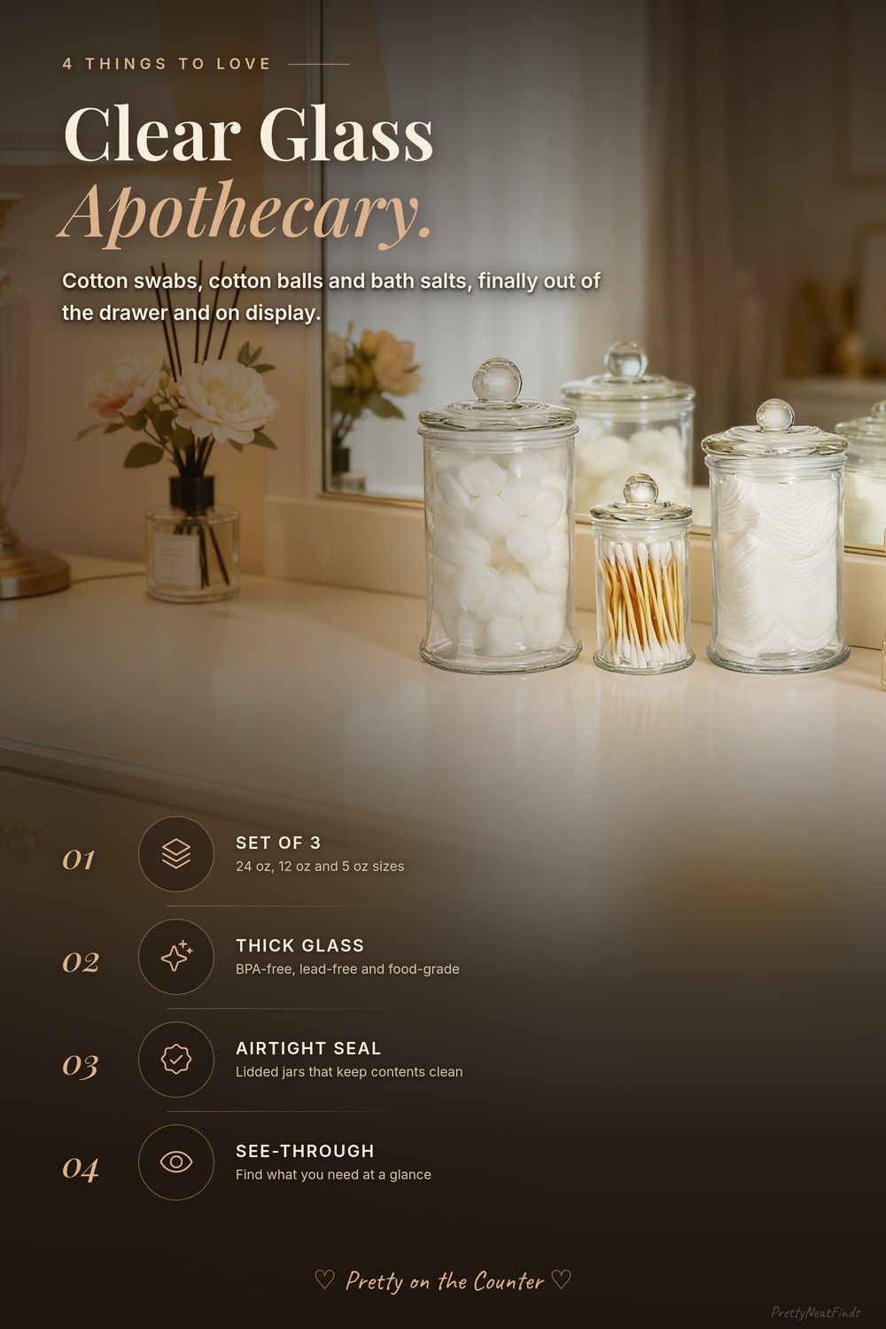 Suwimut Set of 3 Glass Apothecary Jars with Lids