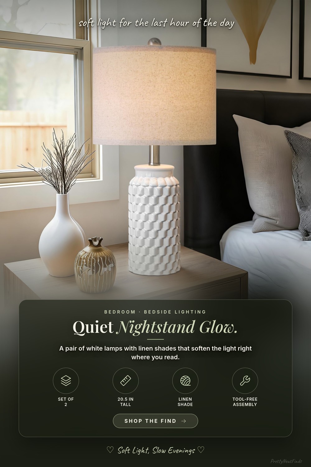 USumkky 20.5 inch White Bedside Lamps, Set of 2, Linen Shade