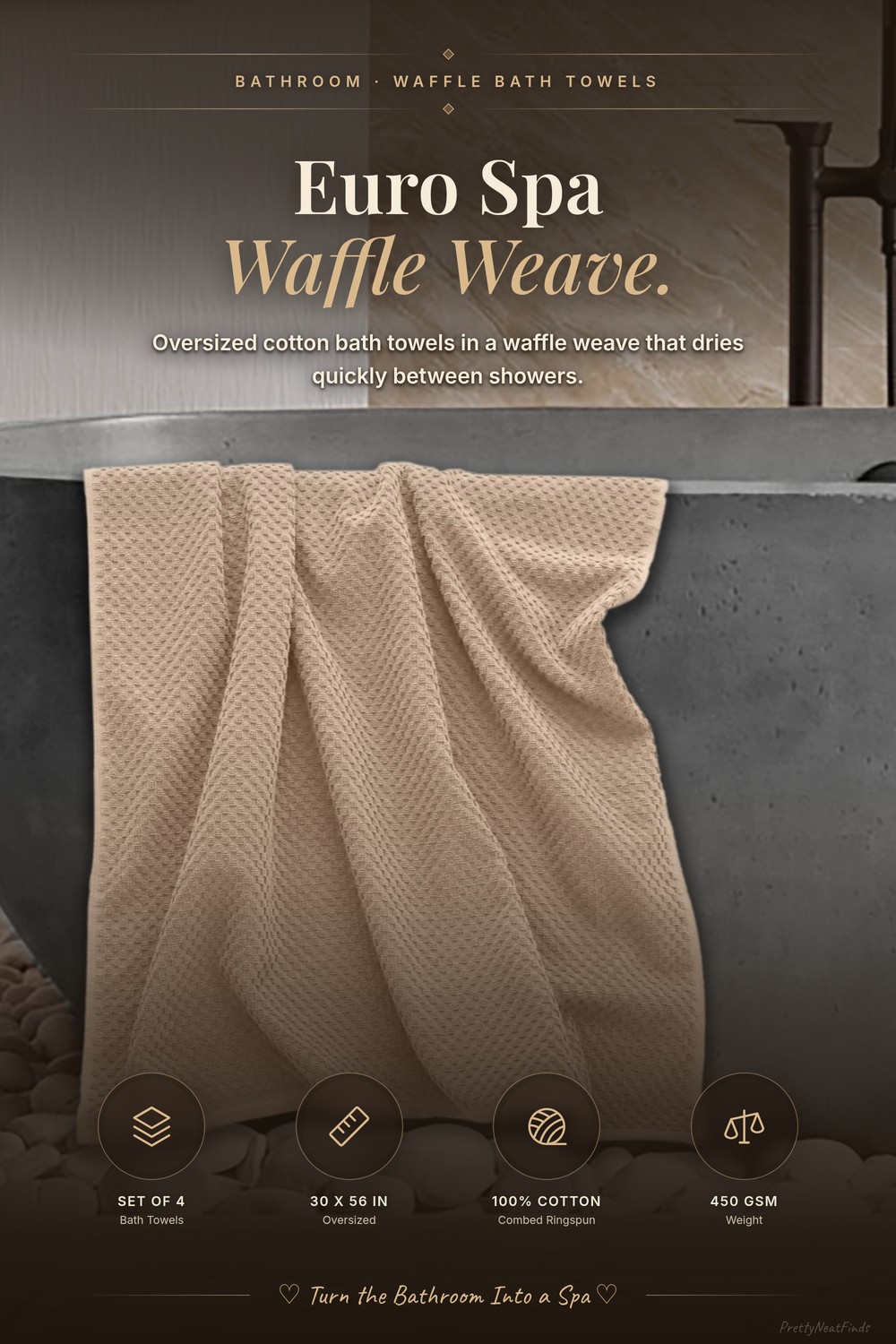 COTTON CRAFT Euro Spa Waffle Weave Bath Towels, Set of 4