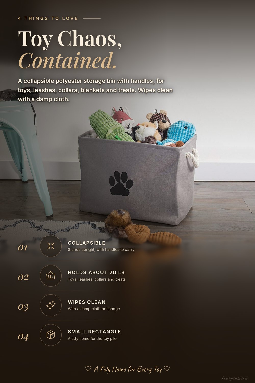 Bone Dry Collapsible Pet Storage Bin, Small Rectangle, Gray