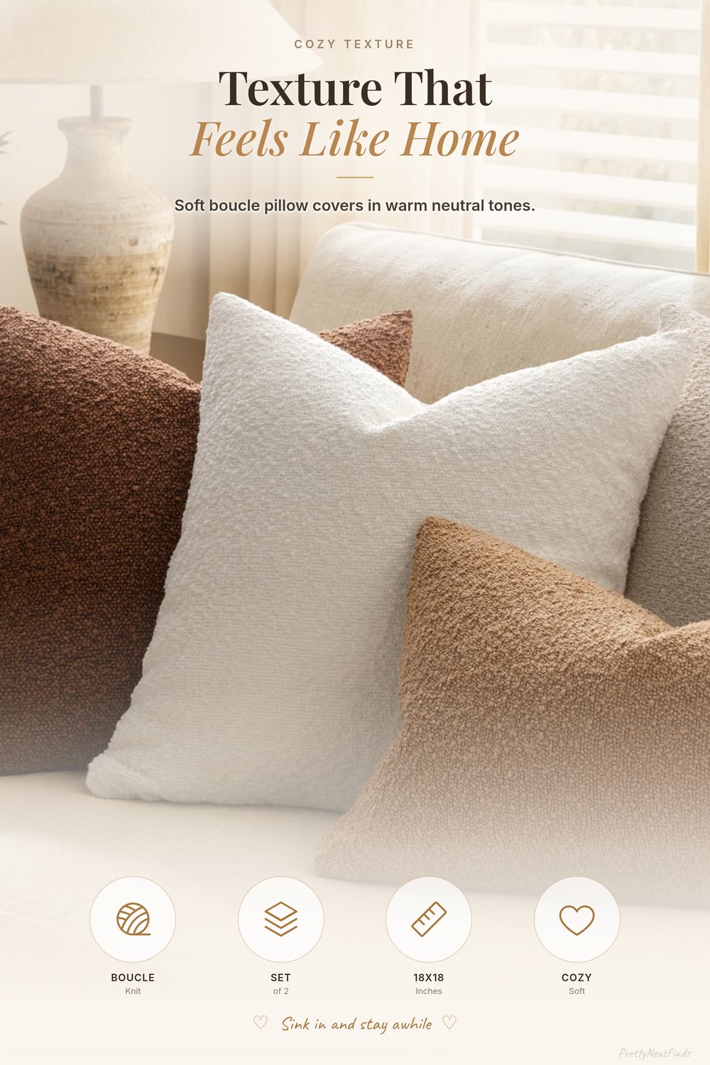 MIULEE Boucle Textured Throw Pillow Covers, 18x18, Oatmeal (Set of 2)