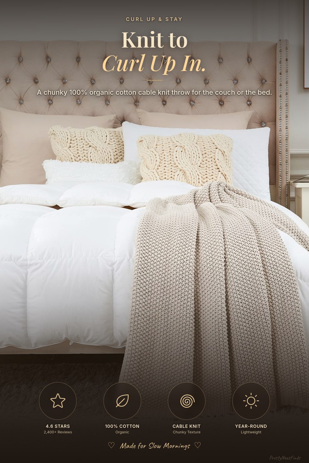 Chunky Cable Knit Organic Cotton Throw Blanket