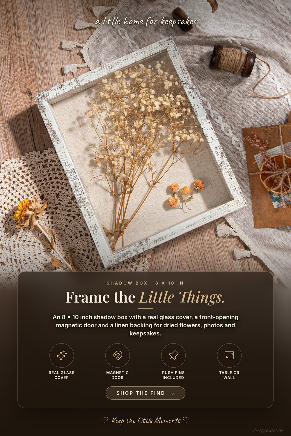Califortree 8x10 Shadow Box Frame with Linen Back, Distressed White