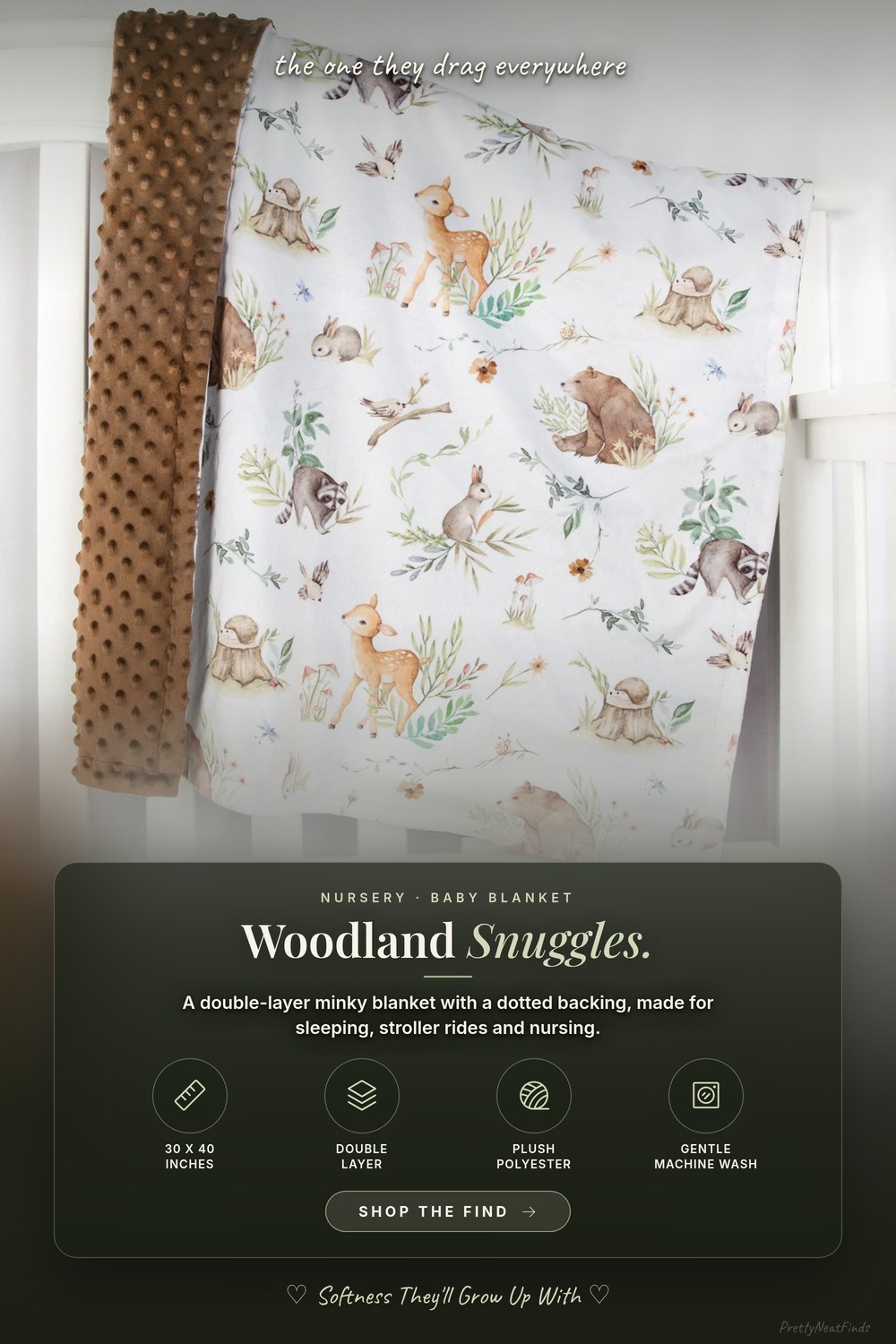 HOMRITAR Woodland Animals Baby Blanket with Dotted Backing (Bear, 30 x 40 in)