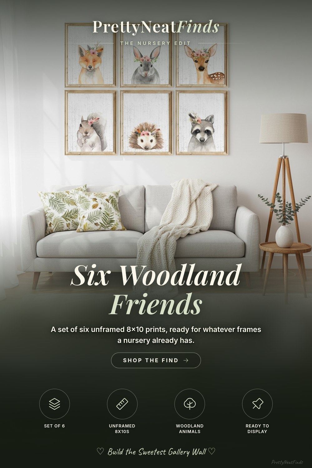 DREAM BIG PRINTABLES Woodland Animals Nursery Wall Art Prints, Set of 6 Unframed 8x10s