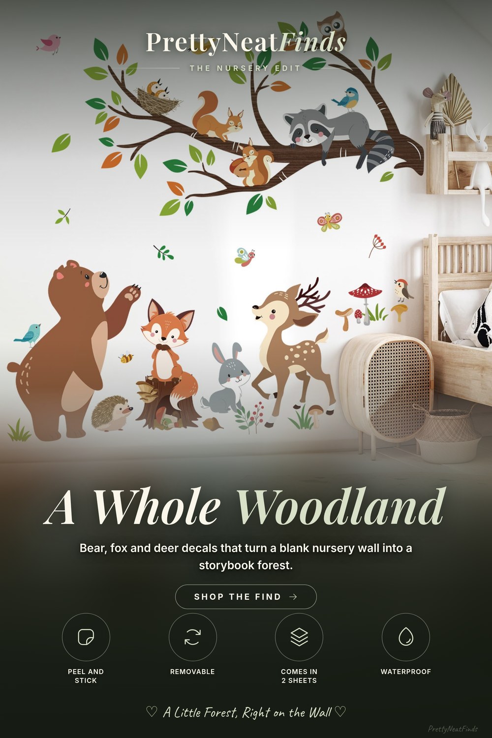 decalmile Woodland Animal Tree Branch Bear Fox Deer Wall Decals Stickers
