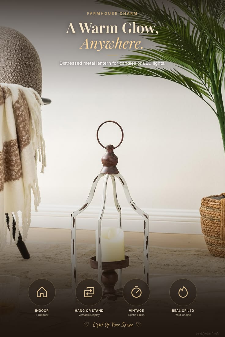 Farmhouse Metal Candle Lantern (16.5")