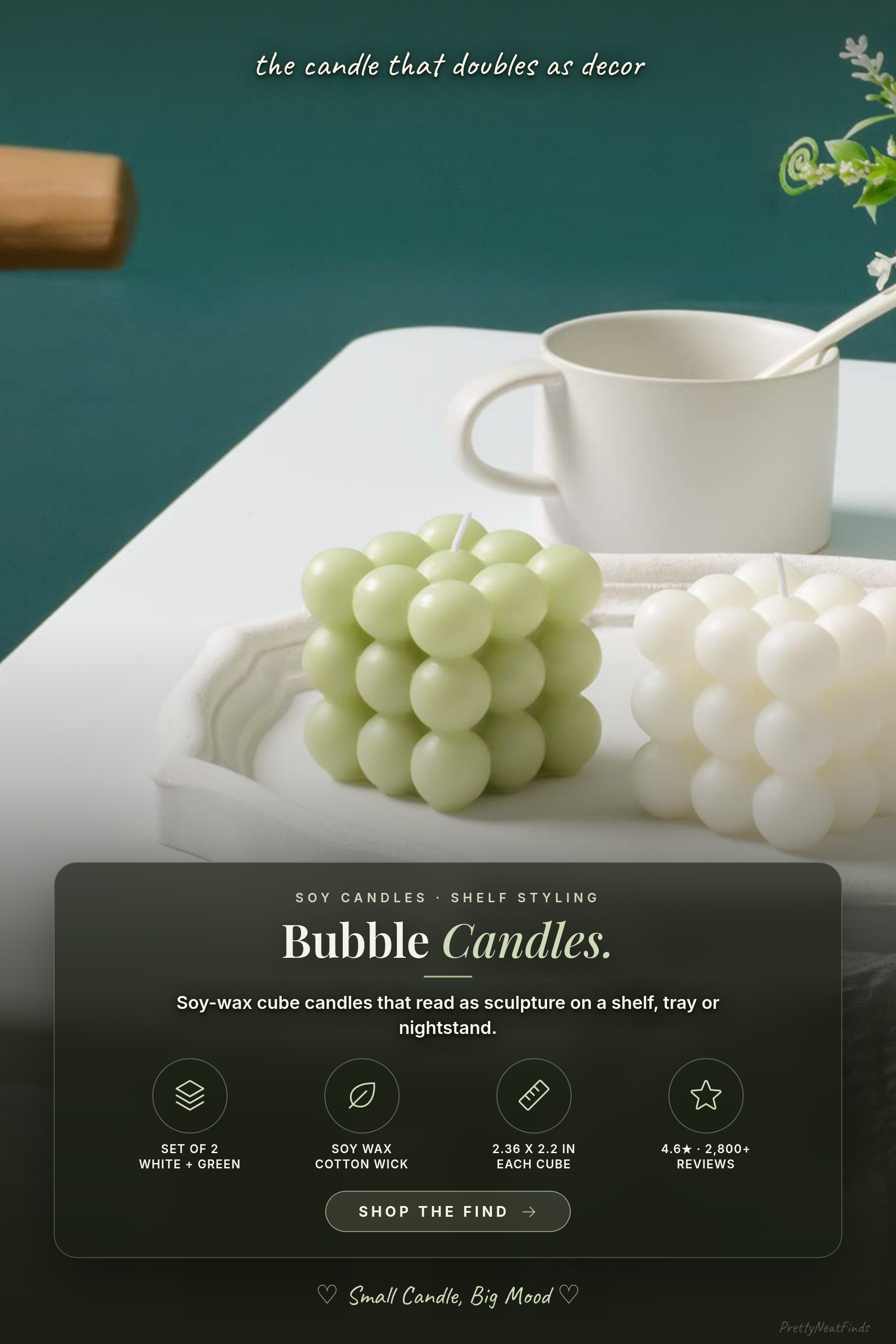 Bubble Cube Soy Wax Candles, Set of 2, White and Green