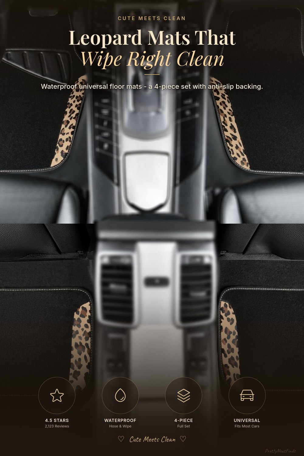 CAR PASS Waterproof Universal Car Floor Mats (Leopard, Set of 4)