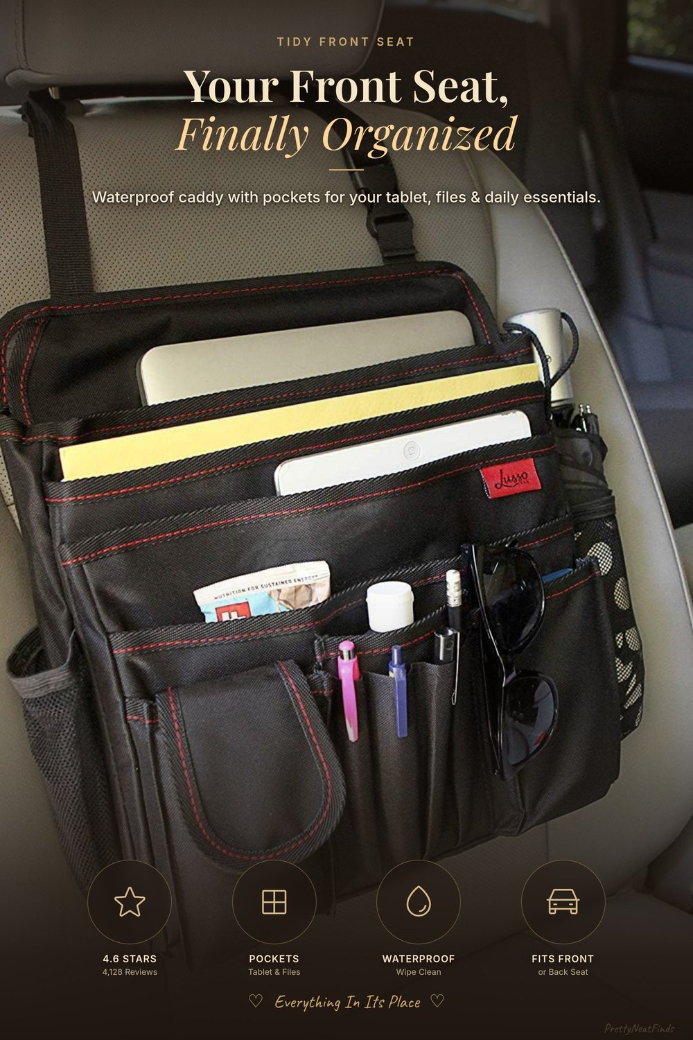 Lusso Gear Car Organizer for Front Seat (Waterproof, Tablet & File Pockets)