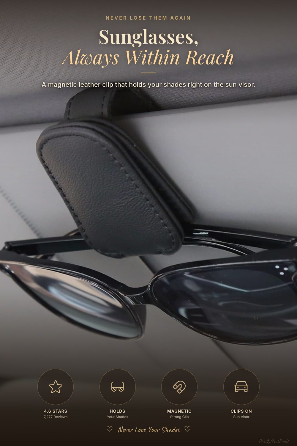 KIWEN Magnetic Leather Sunglasses Holder for Car Visor