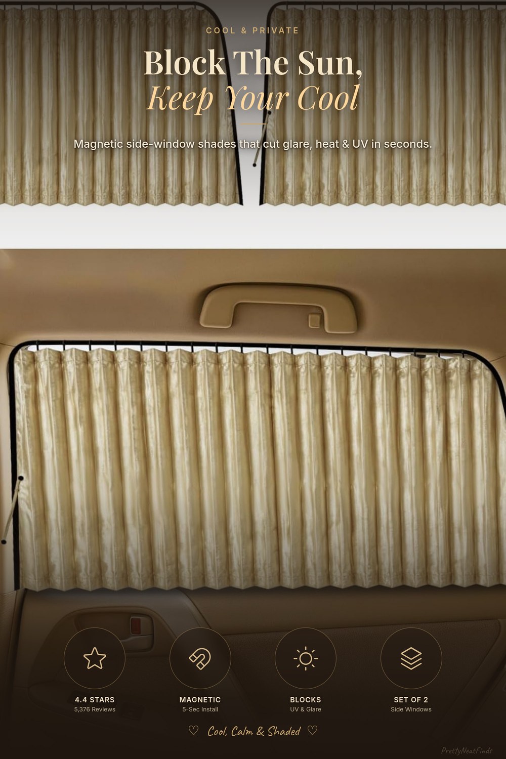 ZATOOTO Magnetic Car Side Window Sun Shades (Beige, 2 Pcs)