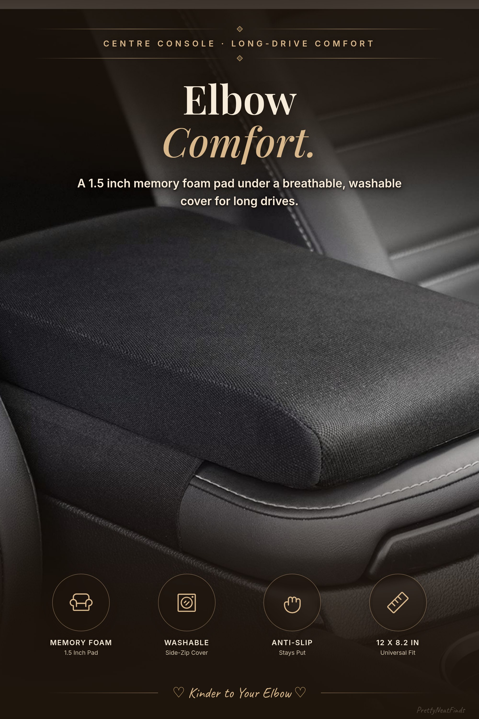 Timorn Car Center Console Cover, 1.5 Inch Memory Foam Armrest Cushion Pad