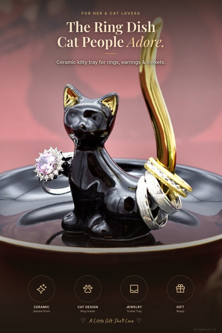 Exembe Happy Cat Posture Ring Holder & Trinket Dish