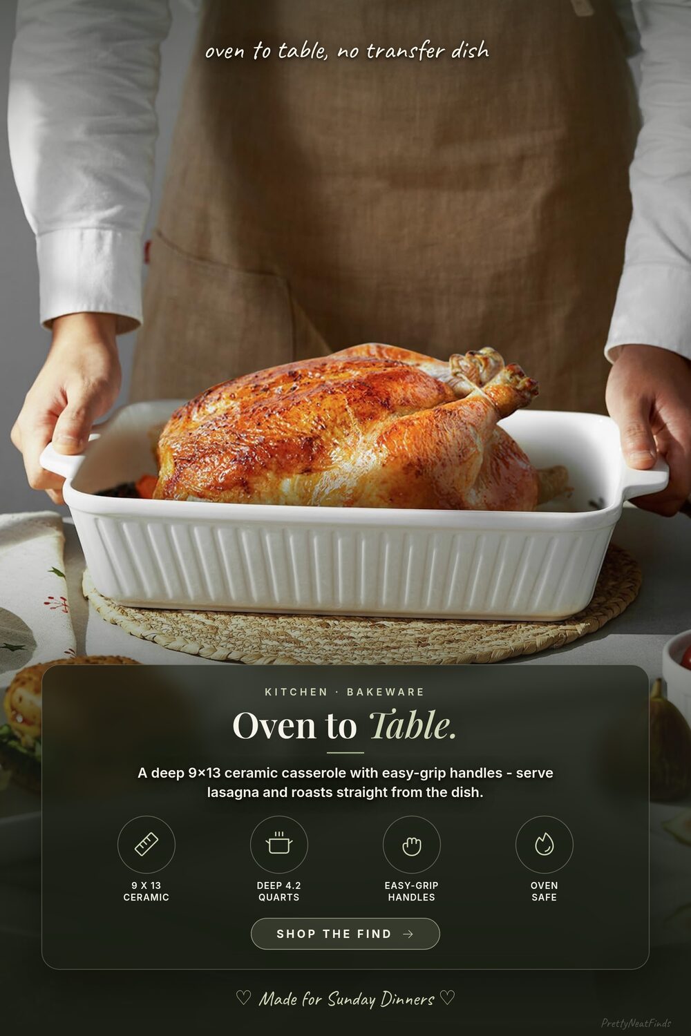 DOWAN Ceramic 9x13 Baking Dish (Deep, Oven Safe)