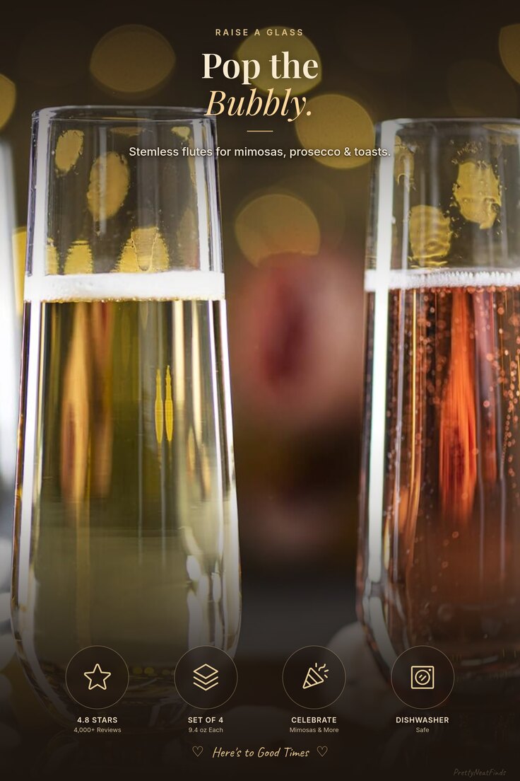 KooK Stemless Champagne Flutes (Set of 4, 9.4 oz)