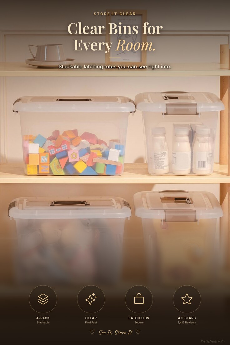 Citylife Clear Storage Bins with Lids (4 Pack, 6 QT)