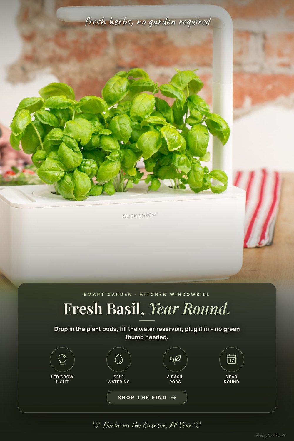 Click & Grow Indoor Herb Garden Kit with Grow Light, 3 Basil Pods, White