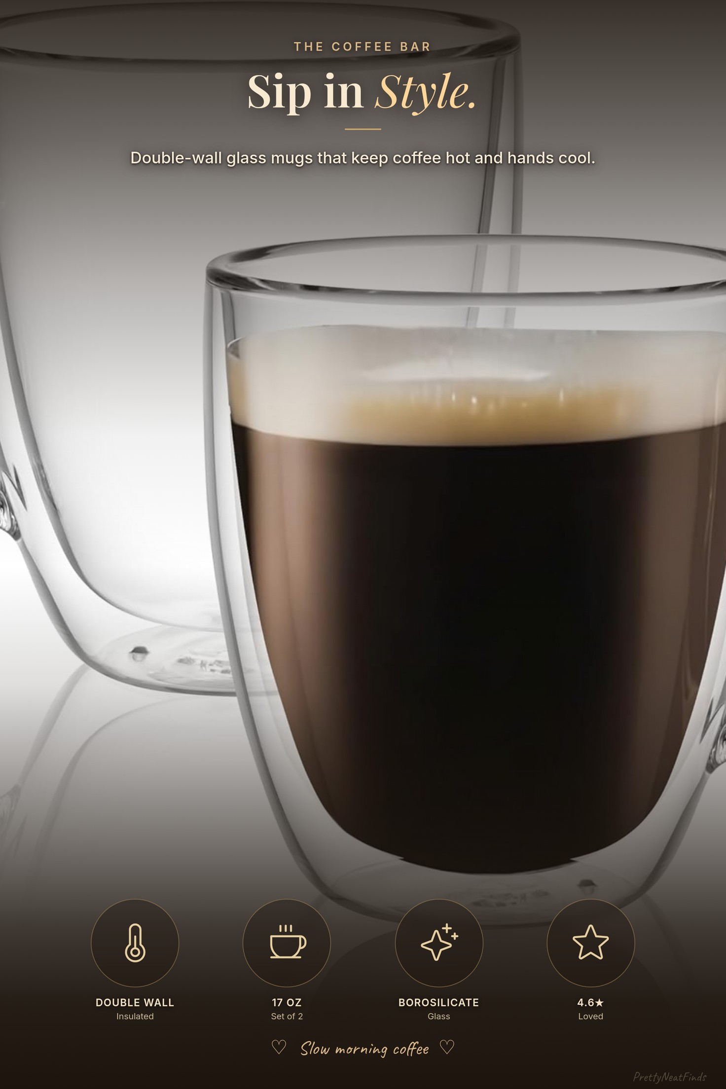 CNGLASS Double-Wall Glass Coffee Mugs (17 oz, Set of 2)
