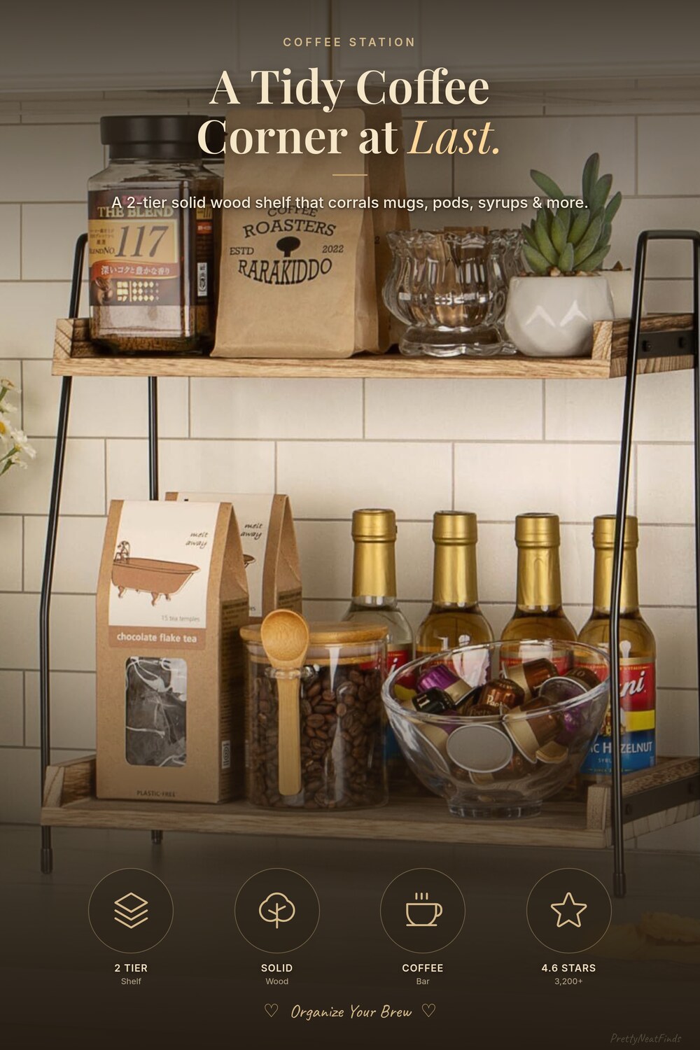 ANBOXIT 2-Tier Wooden Coffee Station Organizer Shelf