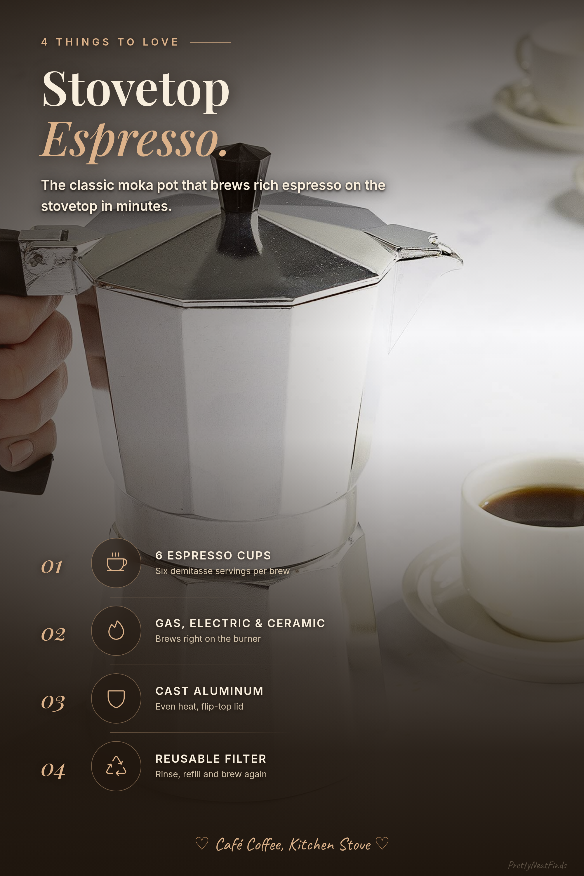 Primula Classic Stovetop Espresso and Coffee Maker, Moka Pot, 6 Espresso Cups, Silver