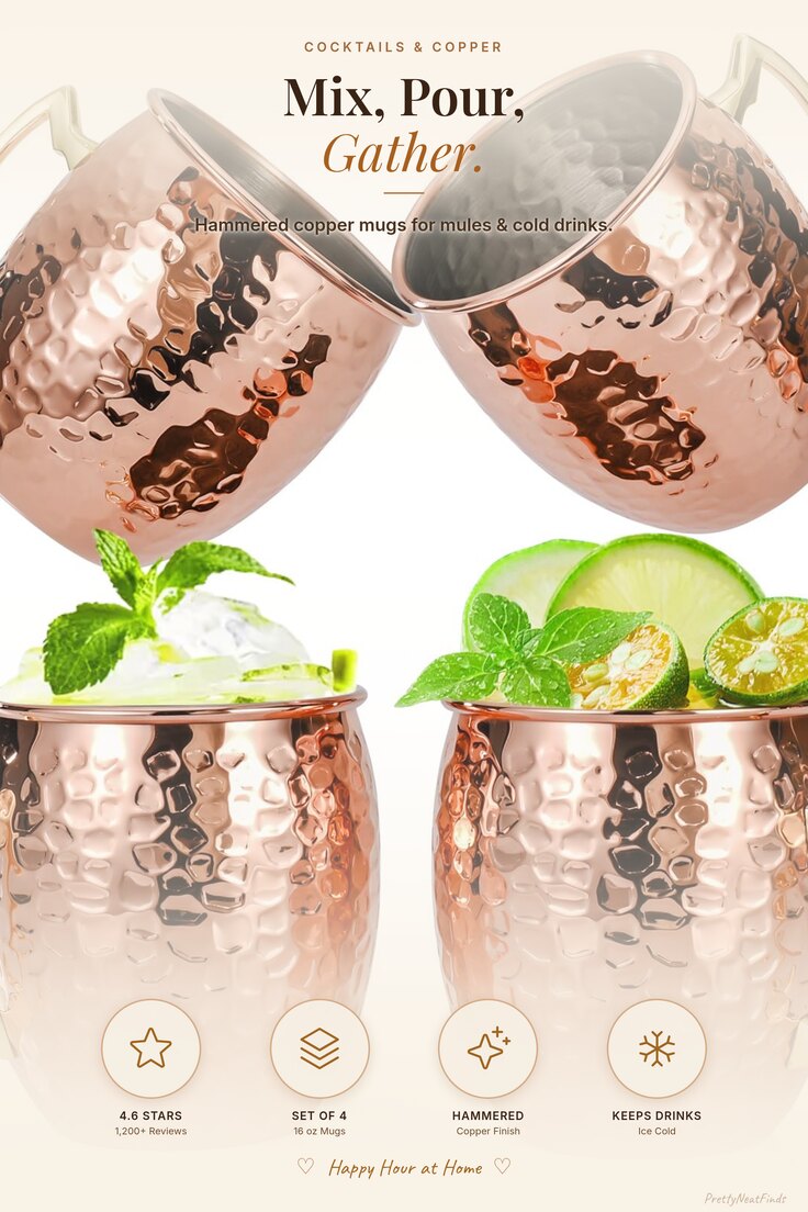Amrules Moscow Mule Copper Mugs (Set of 4, 16 oz)