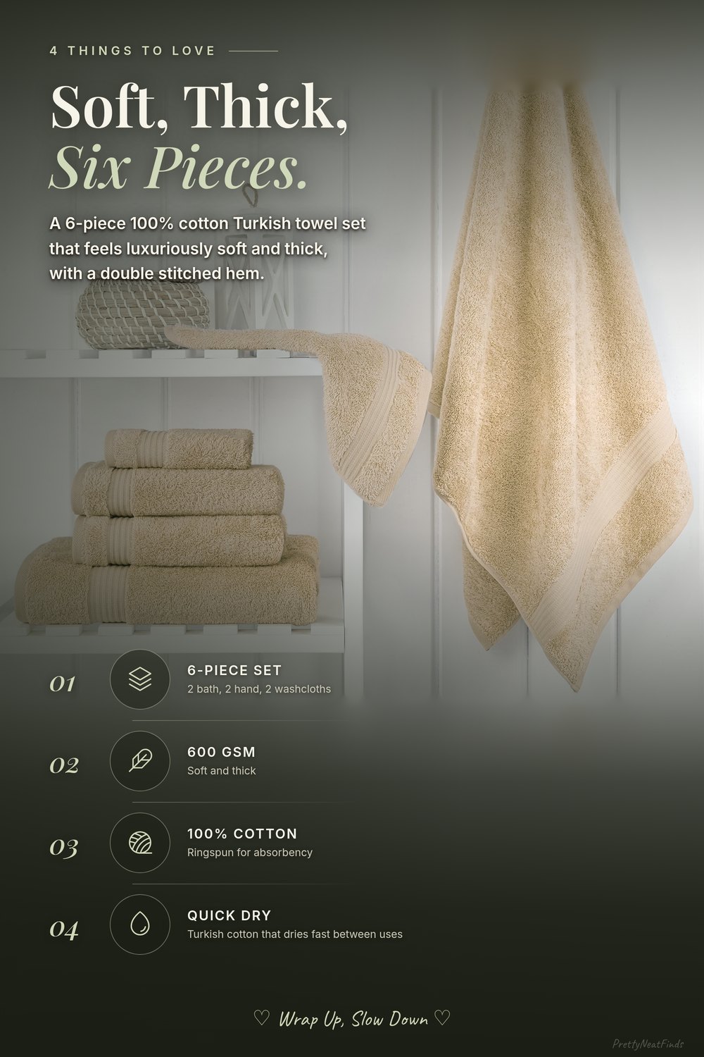 Cotton Paradise 100% Cotton Turkish Towel Set, 6 Pieces, Beige