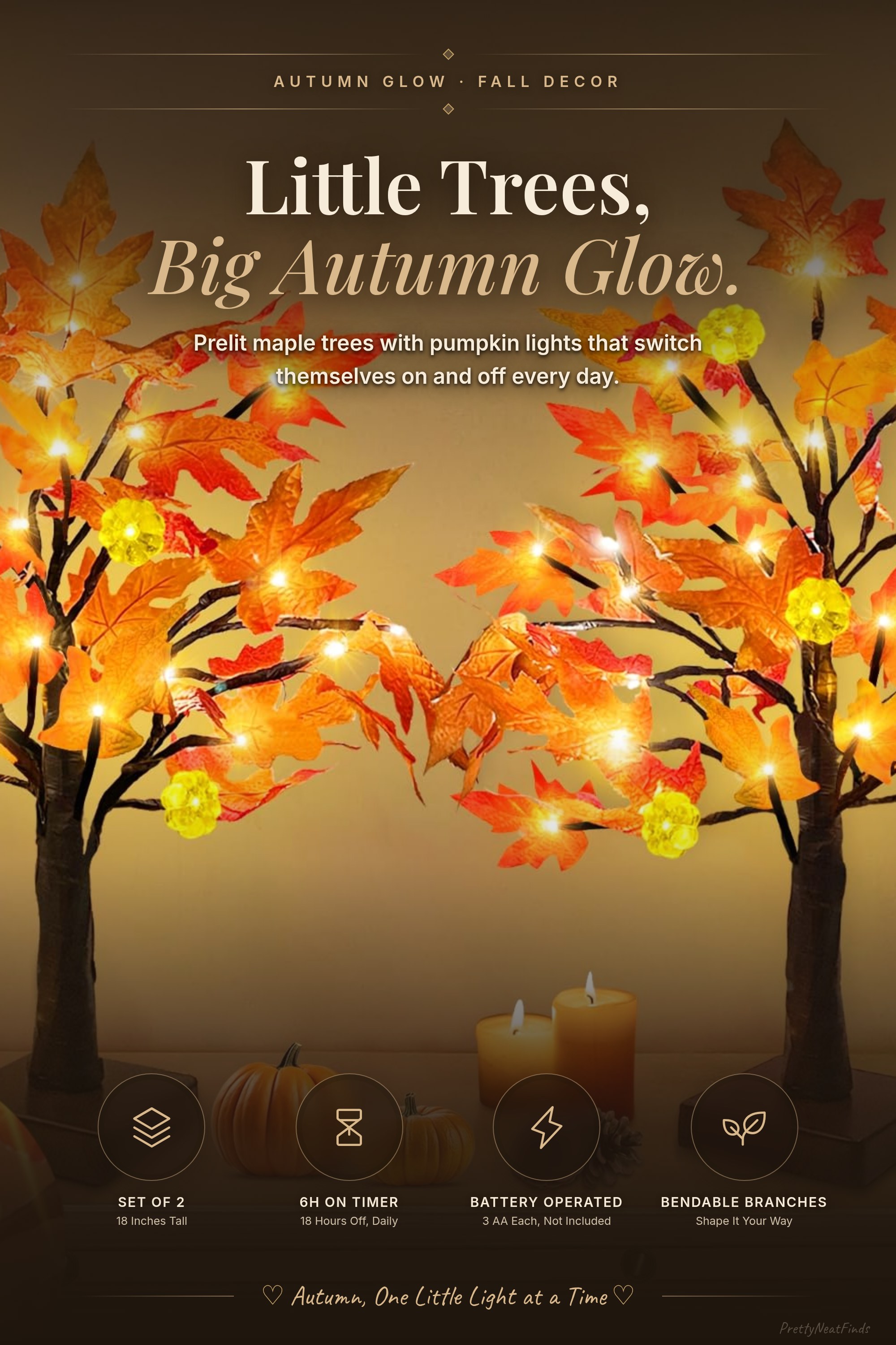 TURNMEON Prelit Fall Maple Trees, 2 Pack, 18 in with Timer