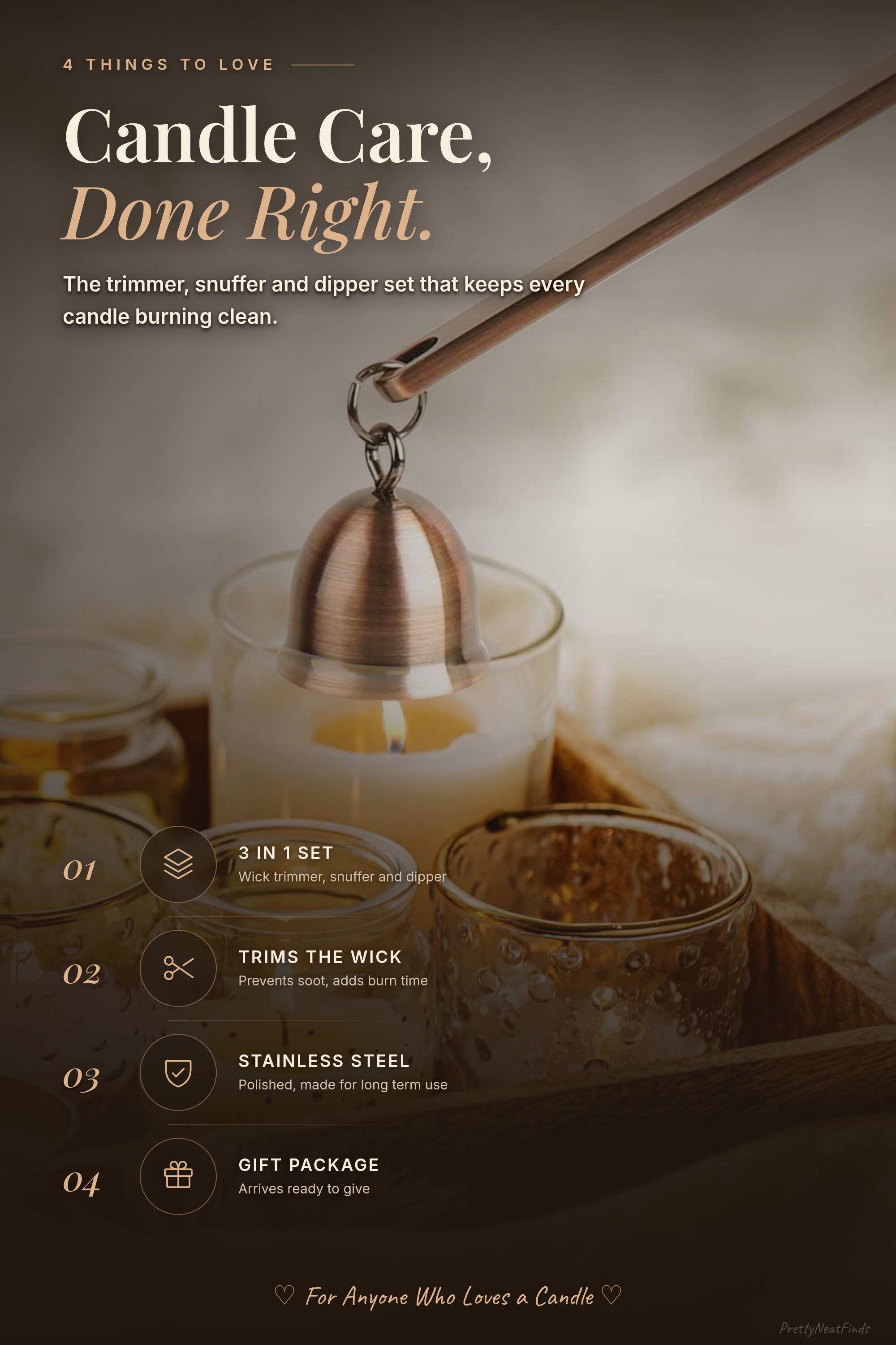 RONXS 3 in 1 Candle Care Set, Wick Trimmer, Snuffer and Dipper, Copper