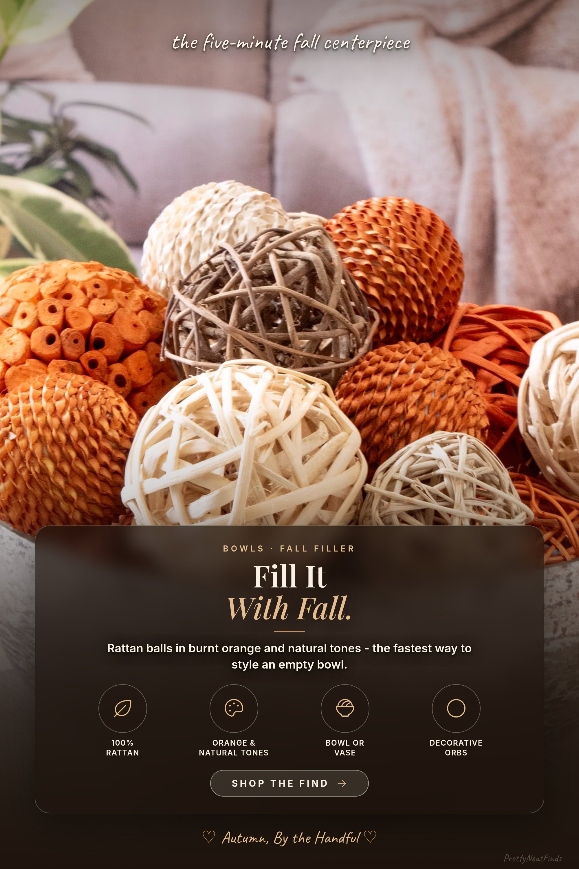 ANDALUCA Large Decorative Rattan Orbs, Burnt Orange and Natural