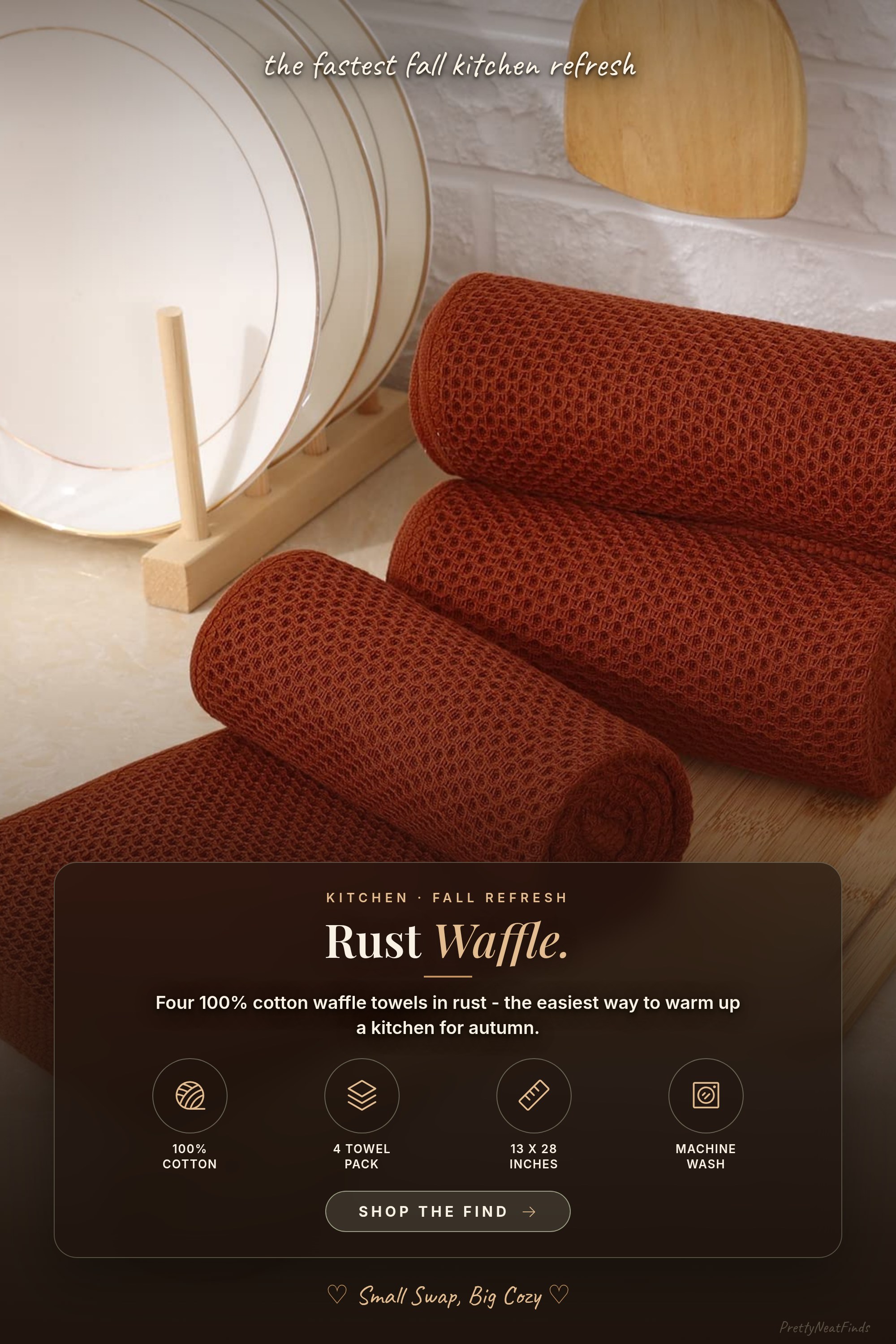 Kitinjoy 100% Cotton Waffle Kitchen Towels, 4 Pack, 13 x 28 in, Rust