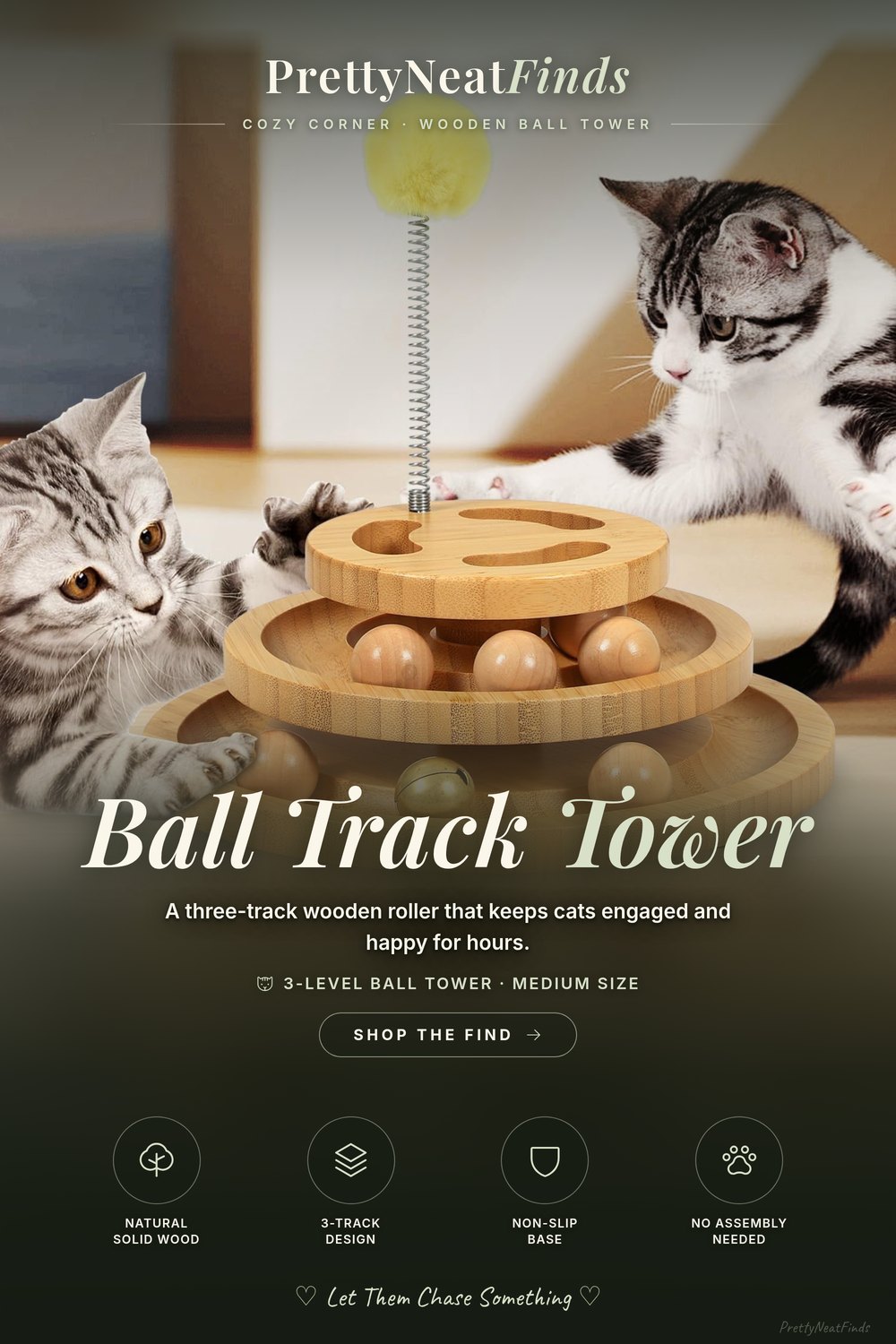 DoogCat Cat Ball Track Toy, 3-Level Ball Tower with 9 Removable Balls, Medium