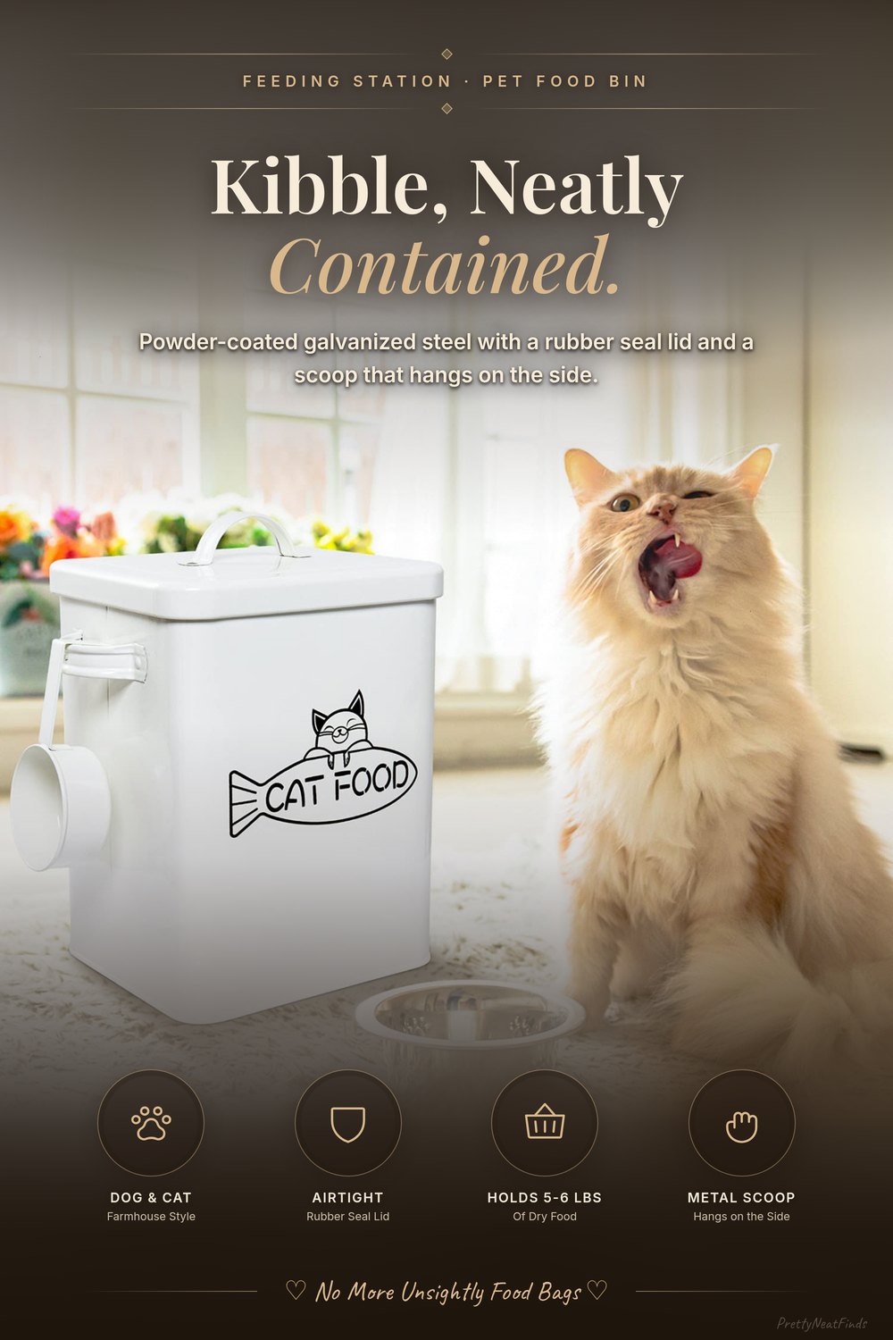 Vumdua Farmhouse Pet Food Storage Container with Lid and Scoop