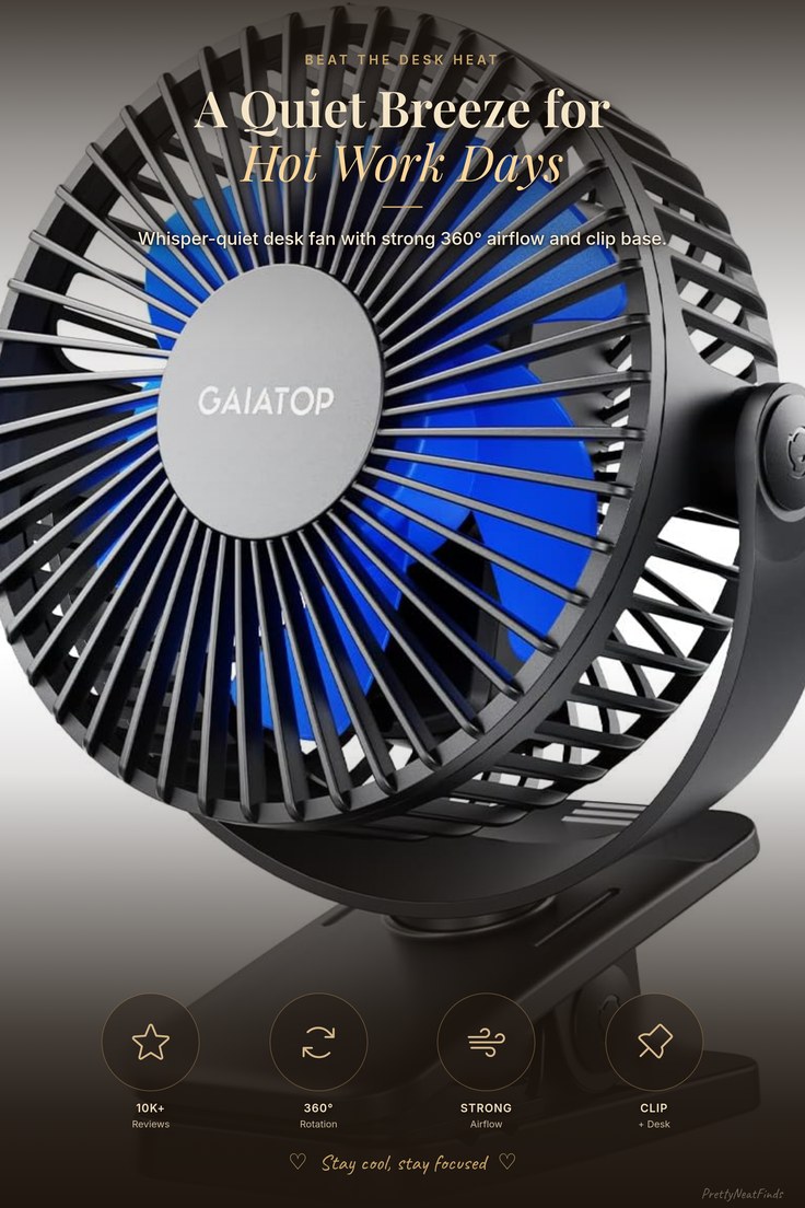 Gaiatop USB Rechargeable Clip-On Desk Fan (360°)