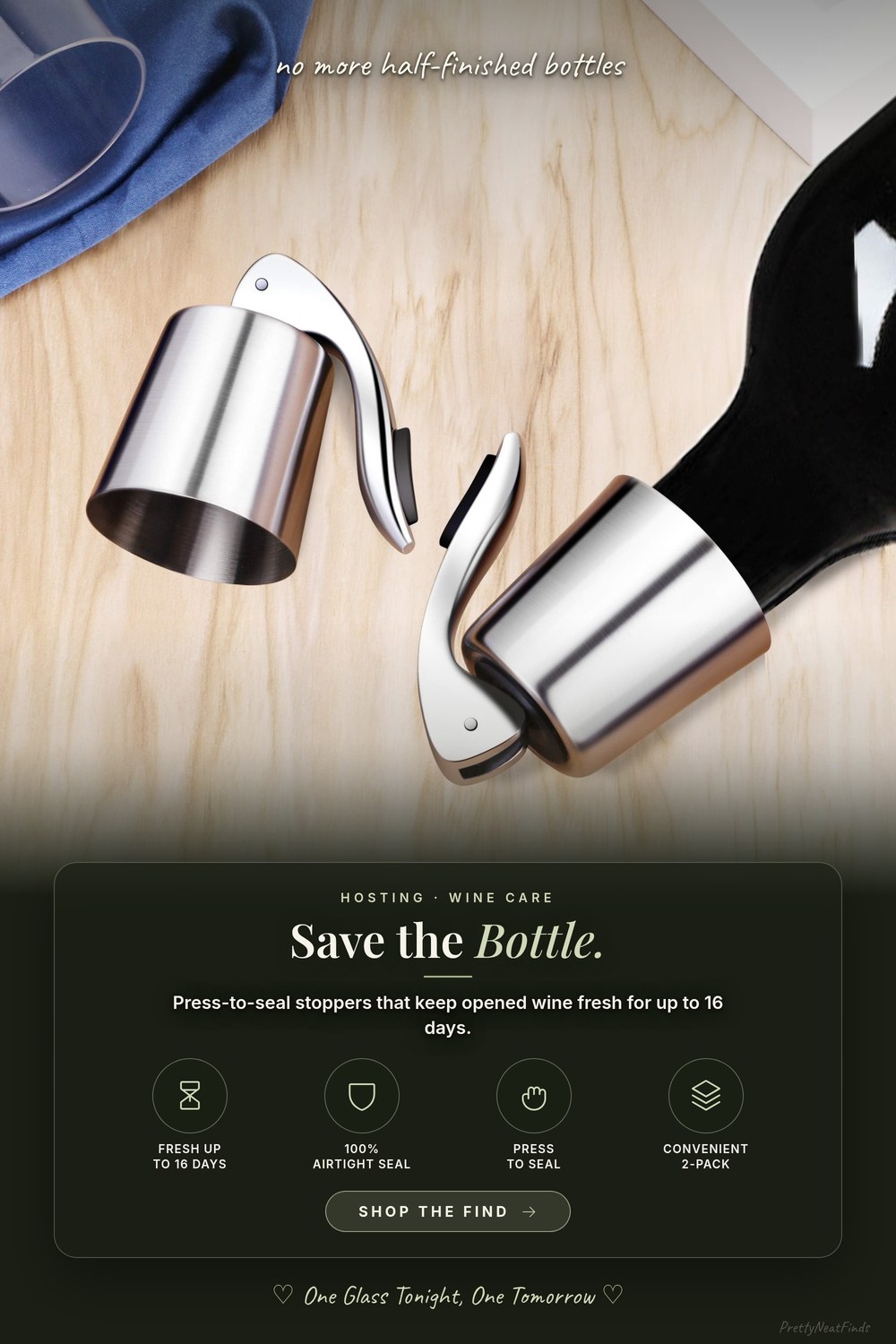 ERHIRY Wine Stoppers, 2-Pack, Stainless Steel Press-to-Seal