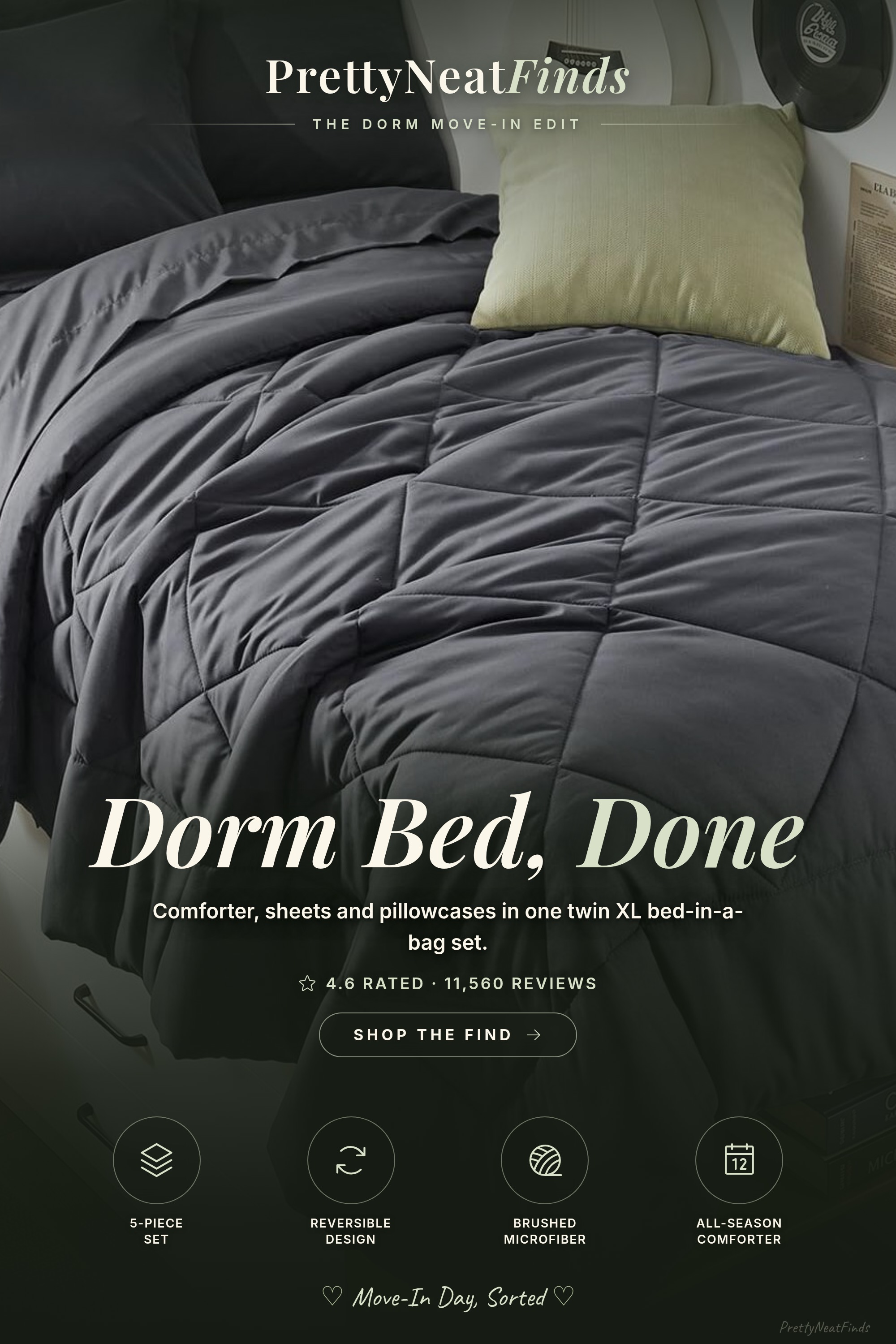 HEVUMYI 5-Piece Twin XL Comforter Set, Dark Gray (Bed in a Bag)