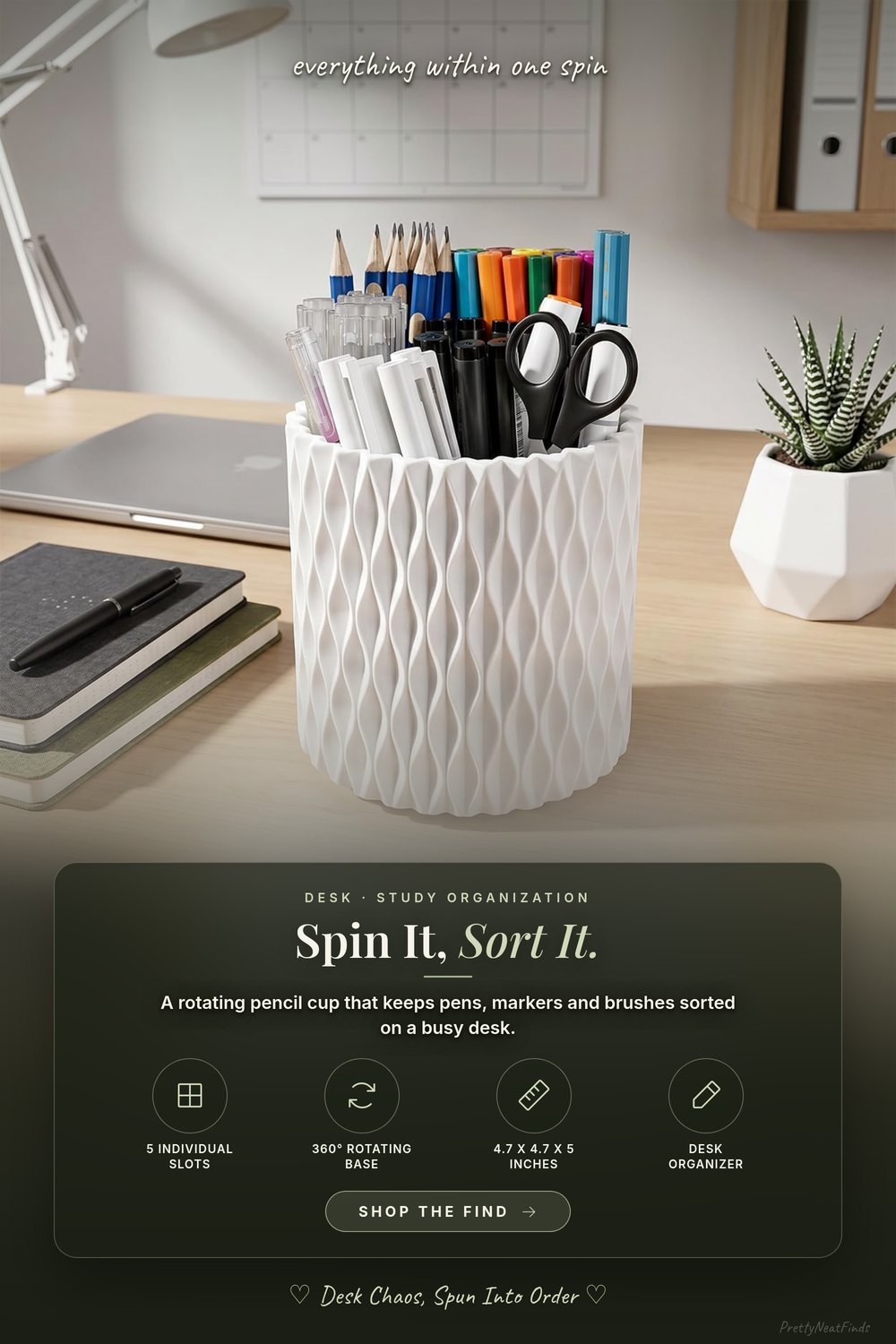 Lebenrich Rotating Pen Holder for Desk, 5 Slots Pencil Holder