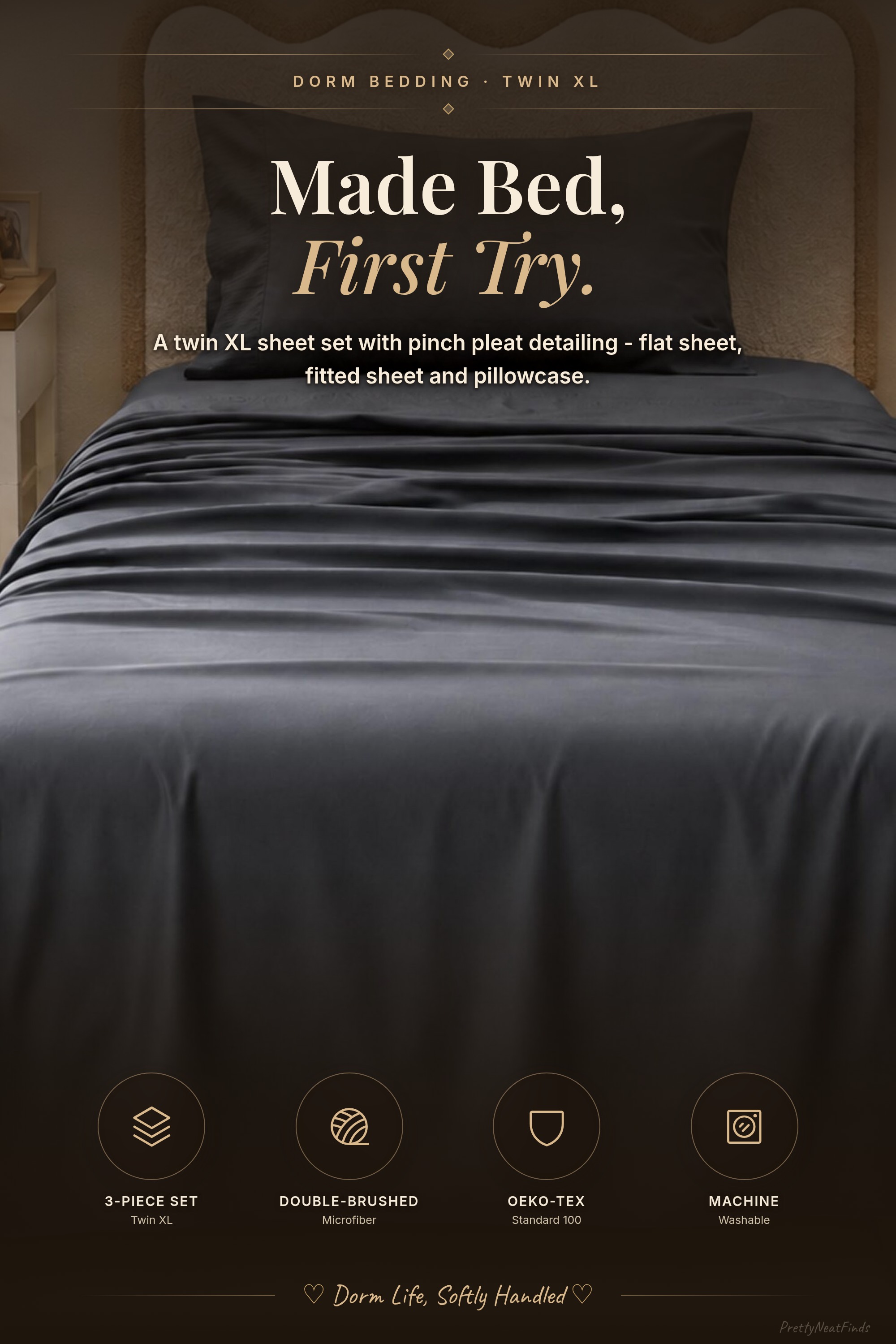 Bedsure Twin XL Sheets, 3-Piece Dorm Sheet Set, Dark Grey